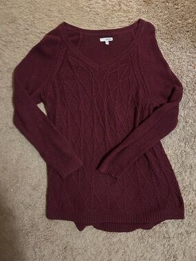 Sonoma Burgundy Cable Knit V-Neck Sweater